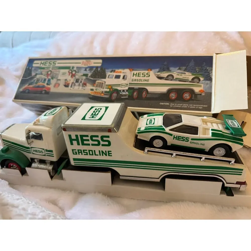 Vintage 1991 HESS Toy Truck & Friction Racer Car w/ Original Box Set